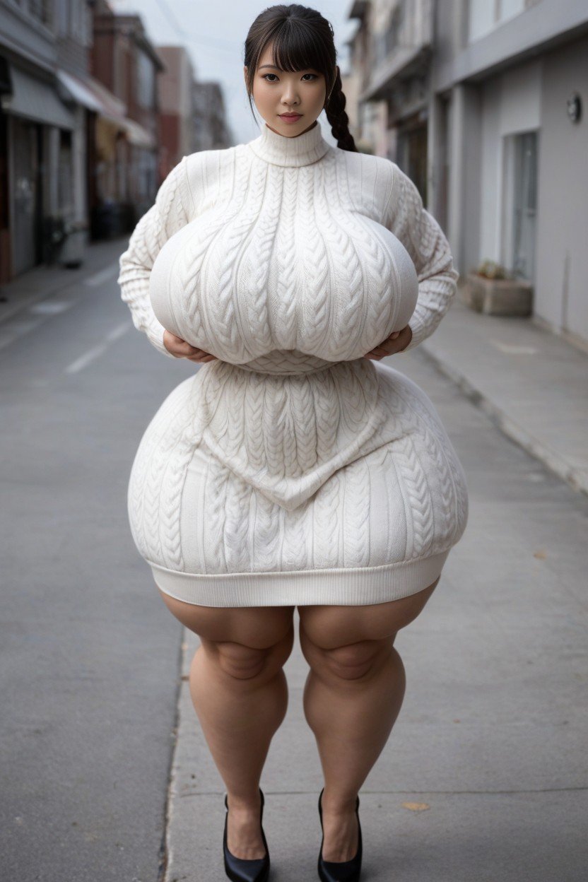 No Waist, Disproportionately Massive Fake Hips, Sweater AI Porn