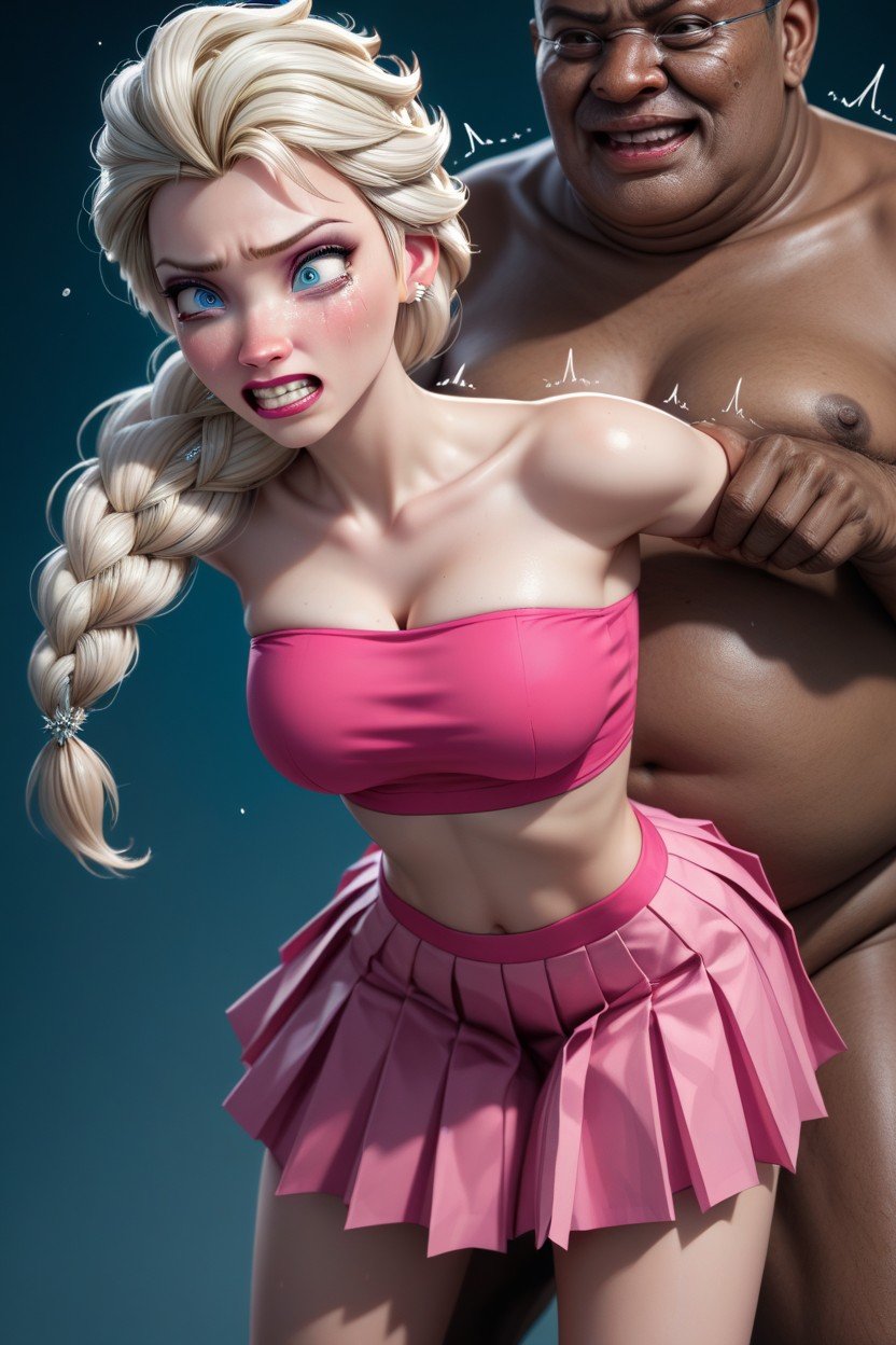 Elsa From Frozen, Legs Spread Wide Apart, Old Fat Ugly African Black Man Fucking Elsa Doggystyle Standing Bent Over Pink TubetopAI 포르노