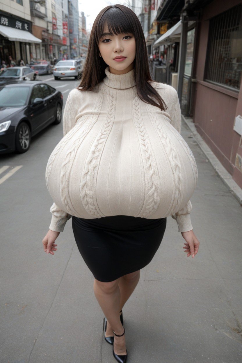 18, Gigantic Breasts Reaches The Thighs, Disproportionately Huge Breasts Pornografia de IA