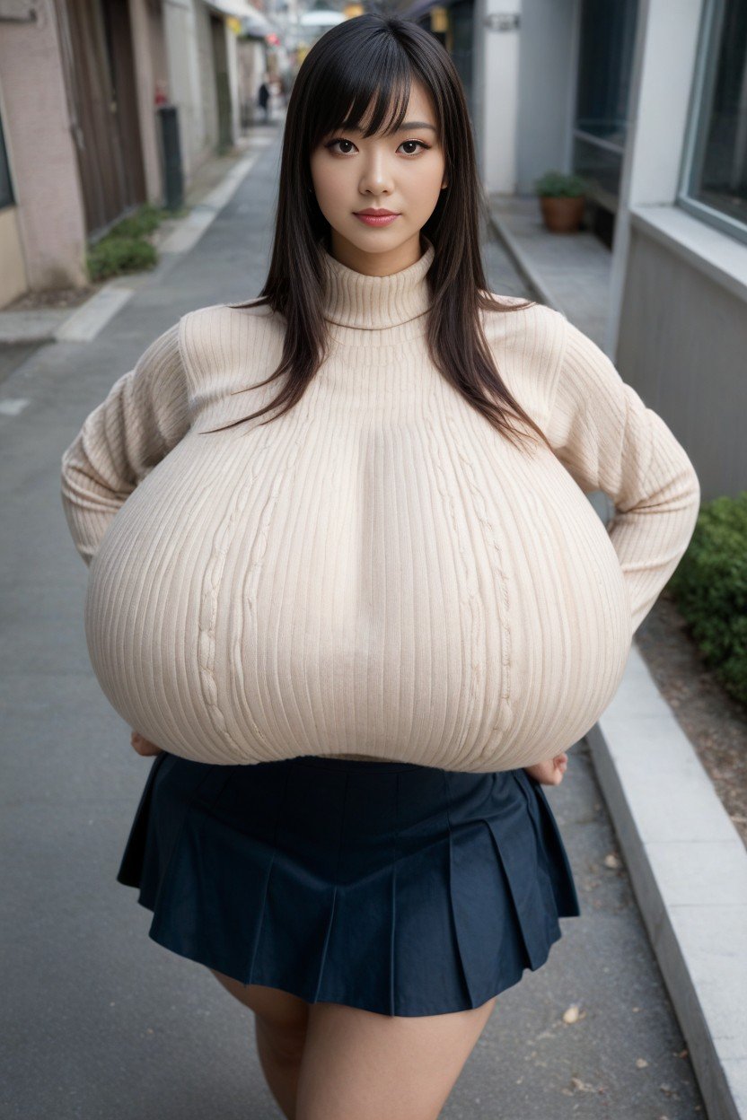 Less Skin Exposure, Gigantic Breasts, Japanese WomanファーリーAIポルノ