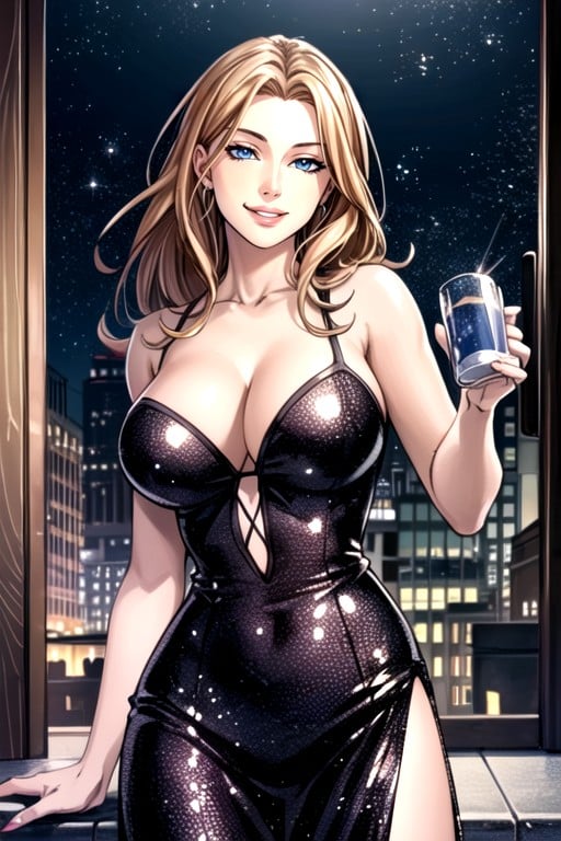 Sequin Dress, 50+, Grinning AI Porn