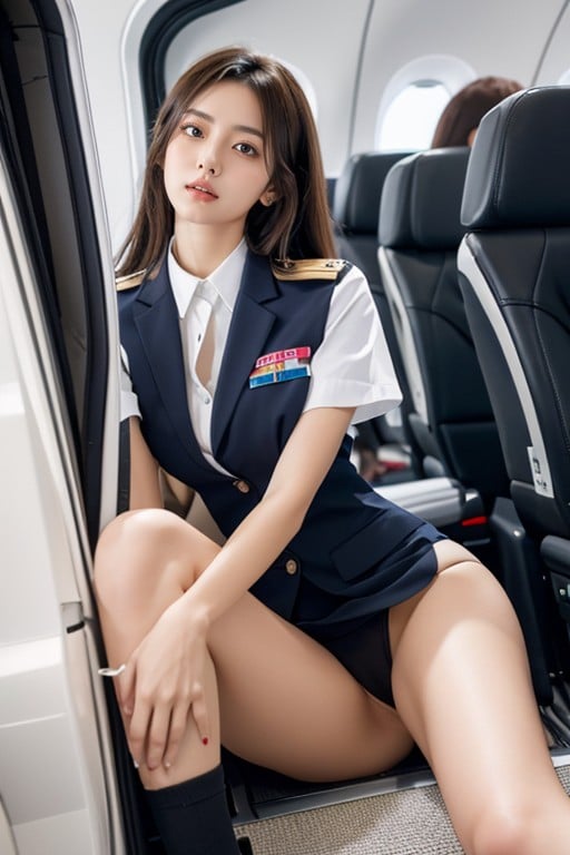 Flight Attendant, Bottom Up (upskirt), 20s AI Porn