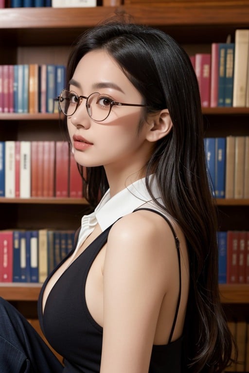 Office Shirt, Cleavage, Library AI Porn