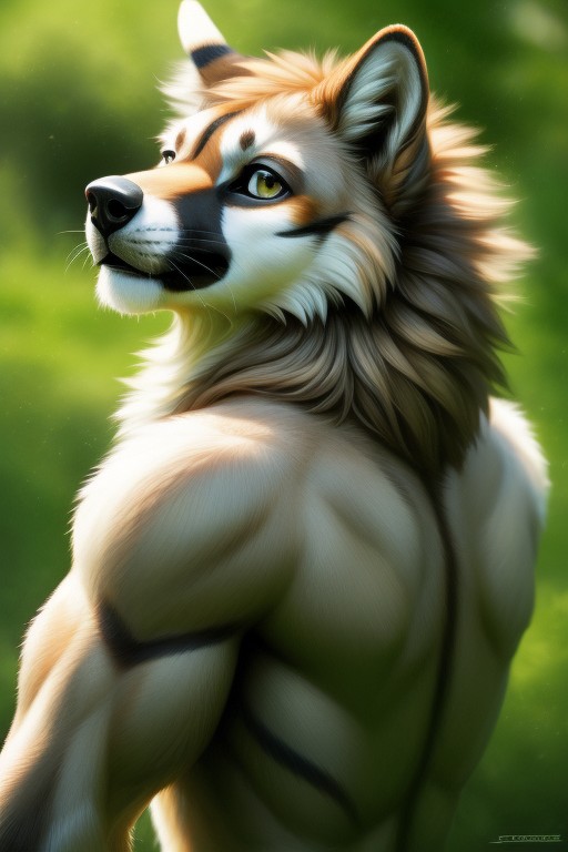 Muscular, Arms Behind Back, Soft Shadow Furry AI Porn