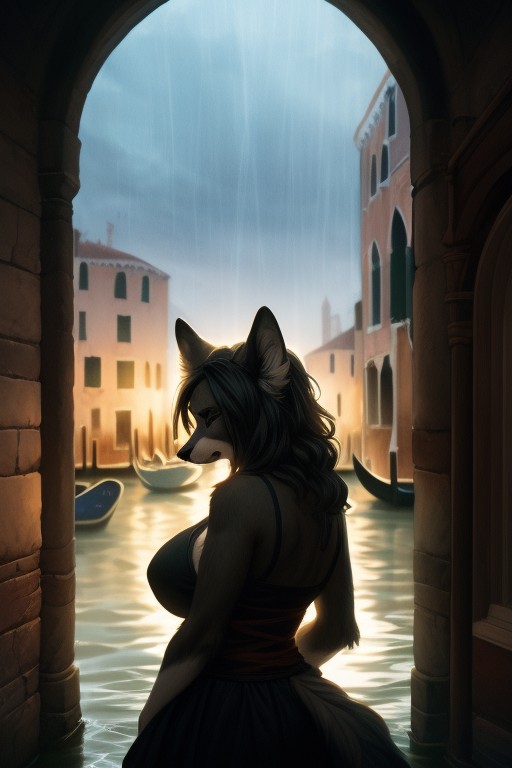 Es Regnet, Venedig, GegenlichtFurry KI Porno