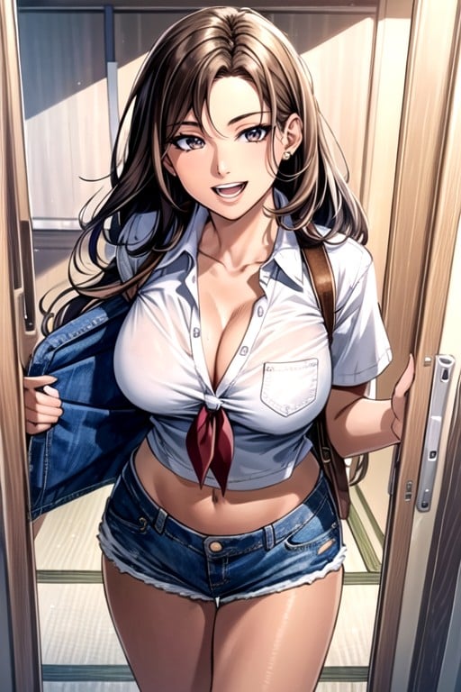 Jean Shorts, Navel Exposed, Southern European AI Porn