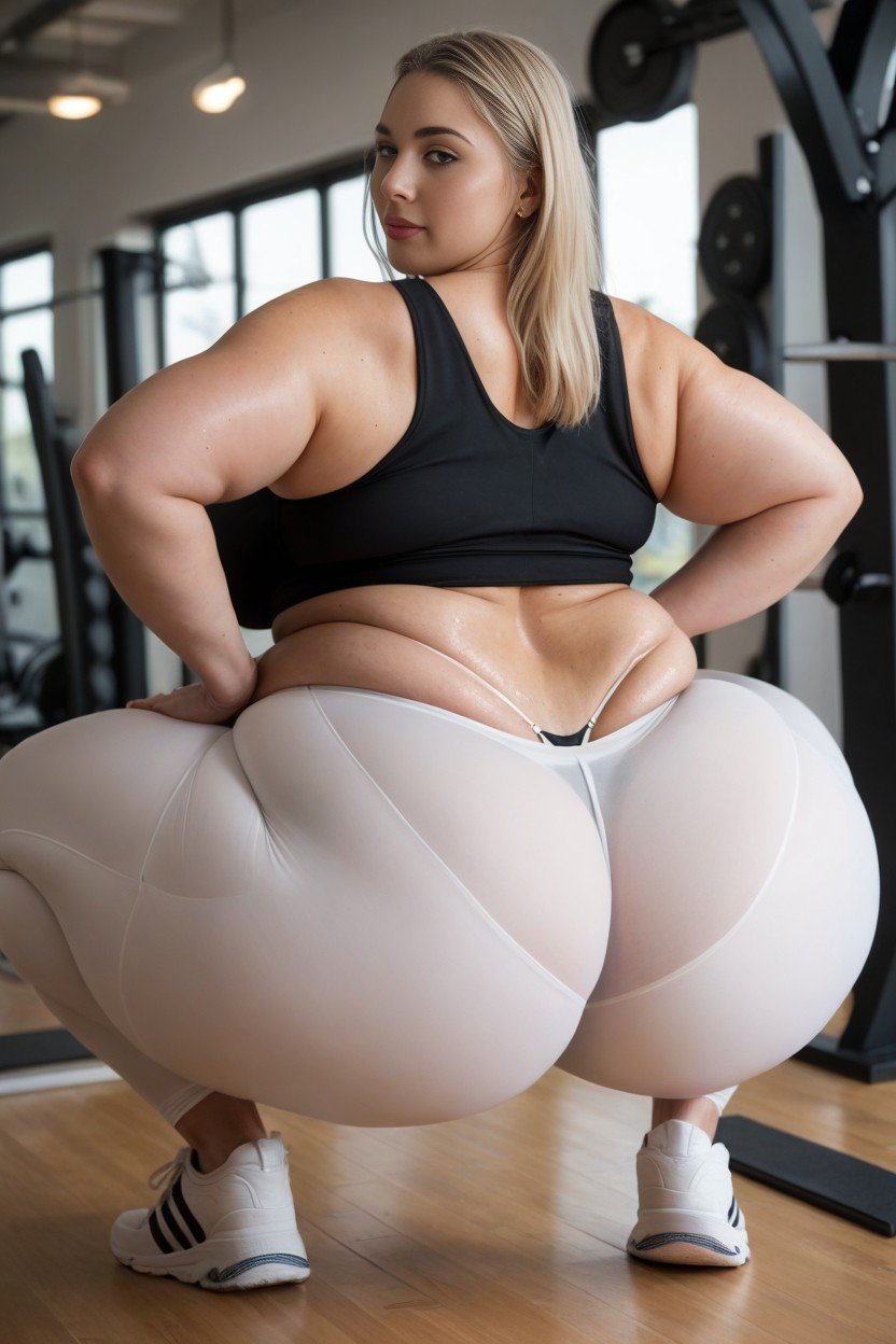 Squatting, Yoga Pants, Extremely Large Ass AI Porn