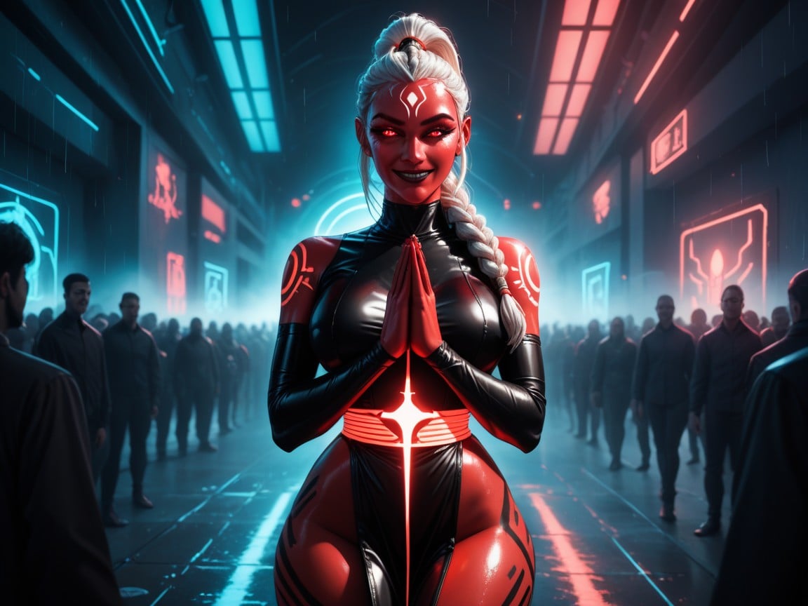 Red Energy Cloak, Tribal Headdress, Red Neon Fog In BackgroundPorno AI