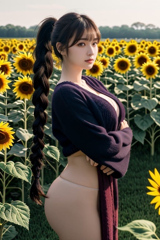 Sunflower Field, Braided, Extremely Large Ass Furry AI Porn