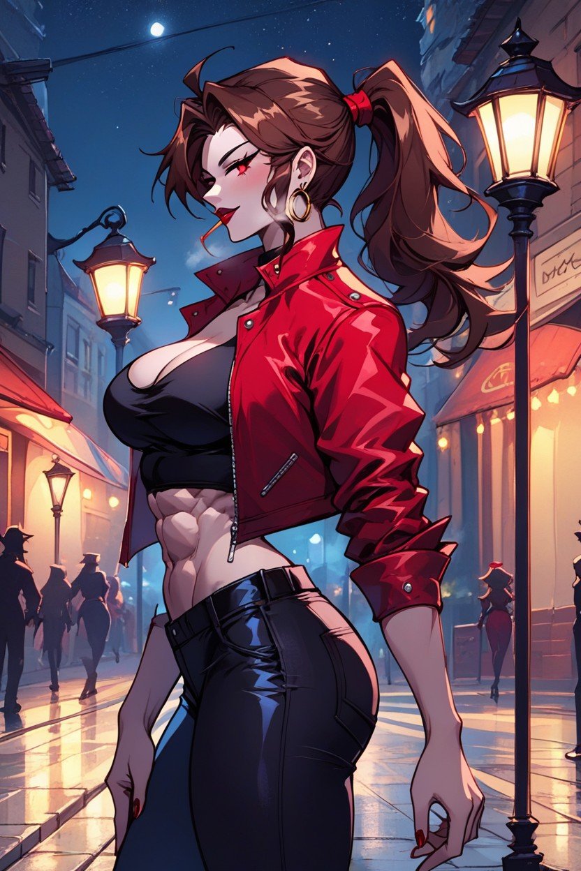 Tight Black Pants, Burgundy Lipstick, Street AI Porn