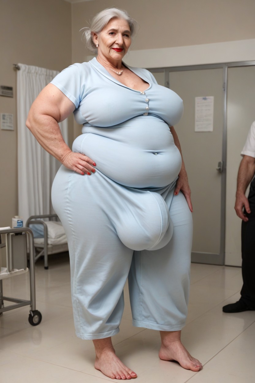 Standing In Hospital, Oversized T Shirt, Red Lipstick Shemale AI Porn