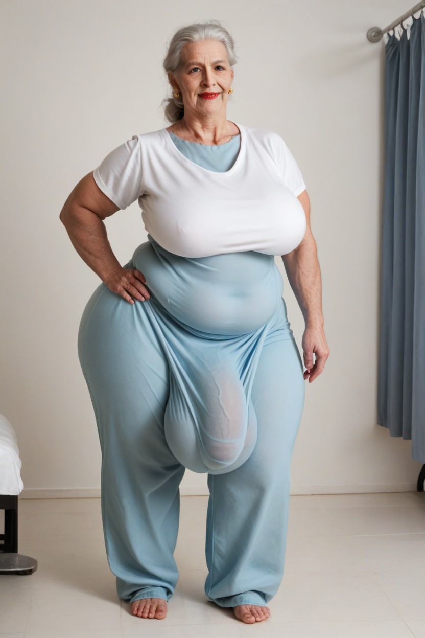 Grinning, Red Lipstick, Extremely Large Ass Shemale AI Porn