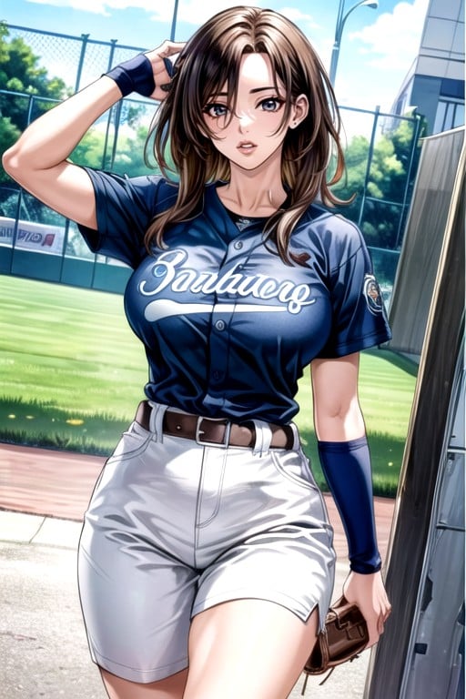 Peito Grande, Uniforme De Beisebol, Manga In Color Pornografia de IA