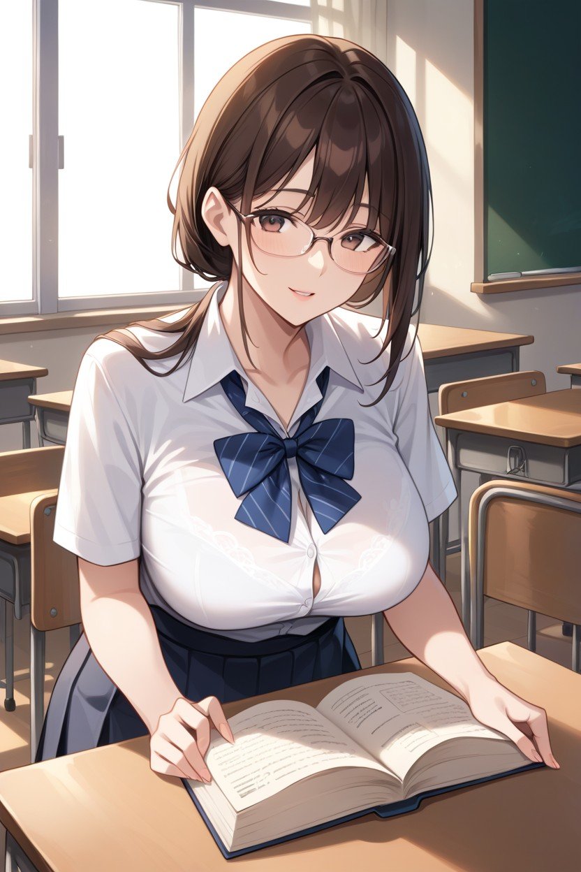 Middle Brown Hair, Reading Book, SfwPorno AI