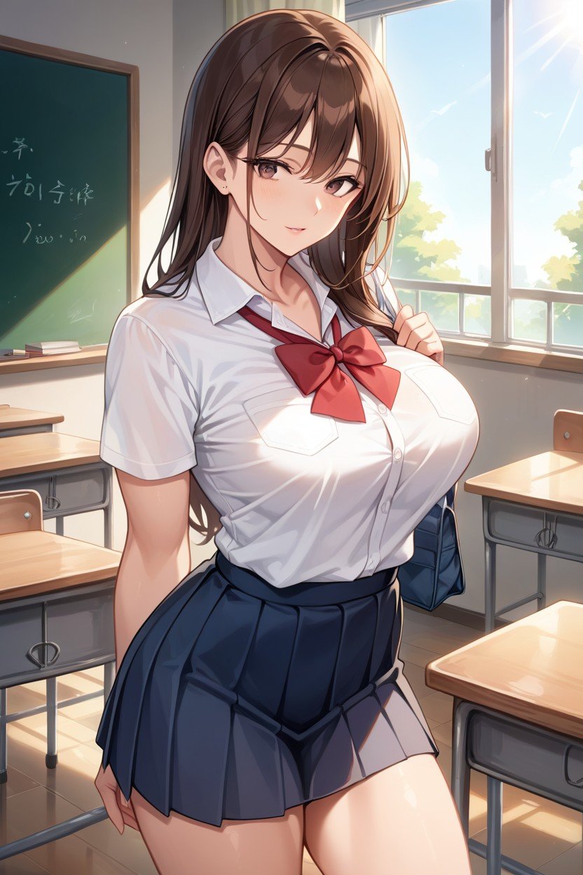 Brown Hair, Classroom, Warm Sunlight AI Porn