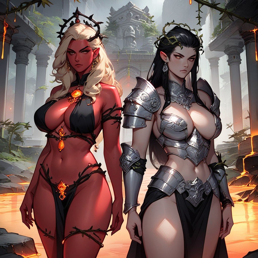 Silver Armor, Red Skin, Demon Woman Pornografia peluda com IA