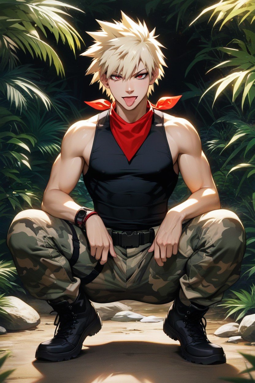 Jungle, With Ammo Belt Around Neck, Mitsuki Bakugo Pornografia de IA