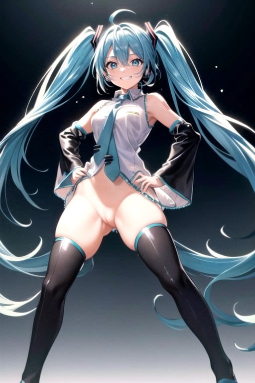 初音未来, 张开双腿, 手搭腰AI黄漫