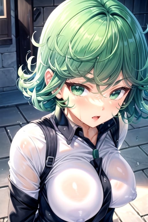 Open Clothes, Tatsumaki (one Punch Man), White Latex SuitPorno IA transsexuelle