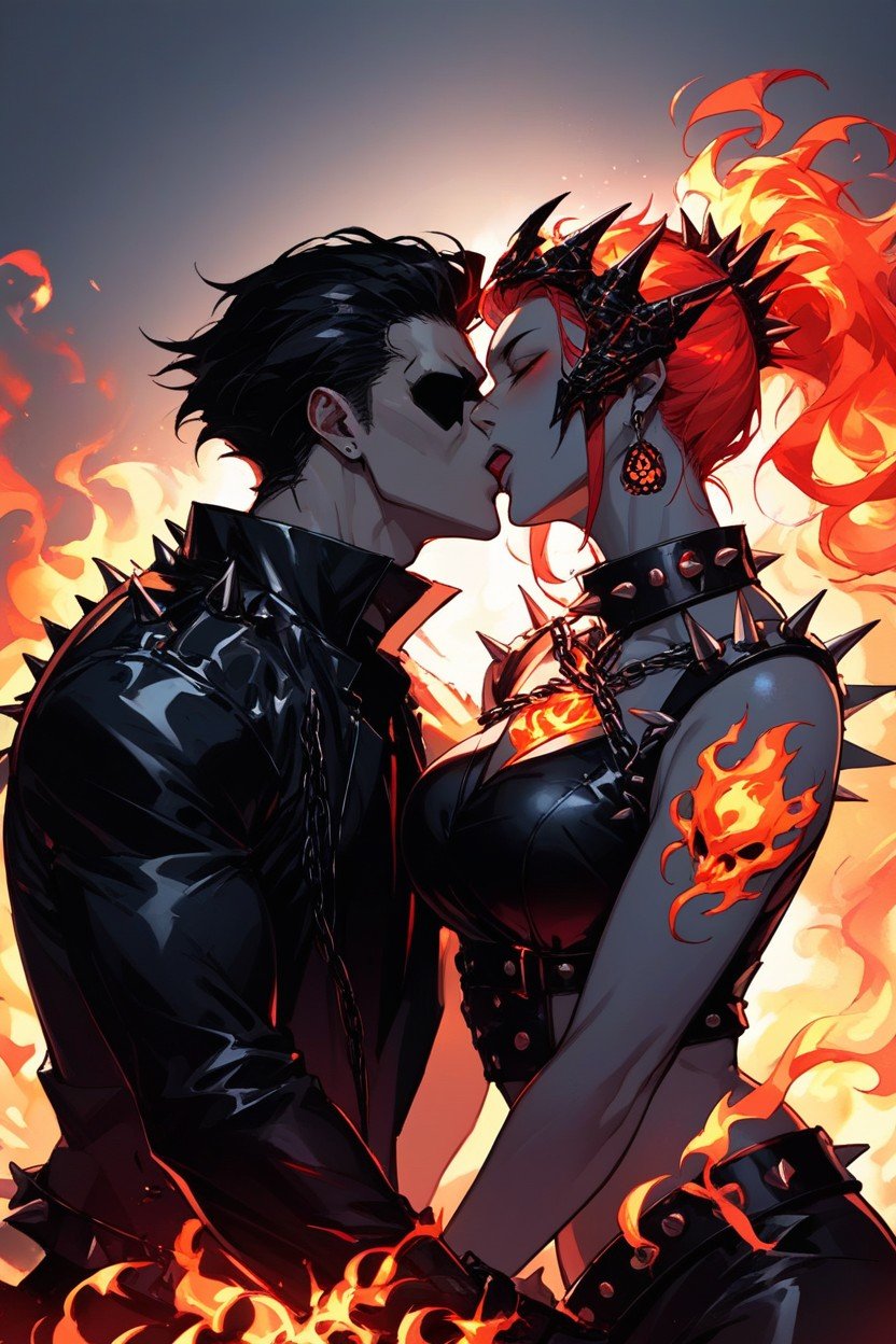 Flaming Demonic Motorcycle, Ghost Raider, Noir Pornografia peluda com IA