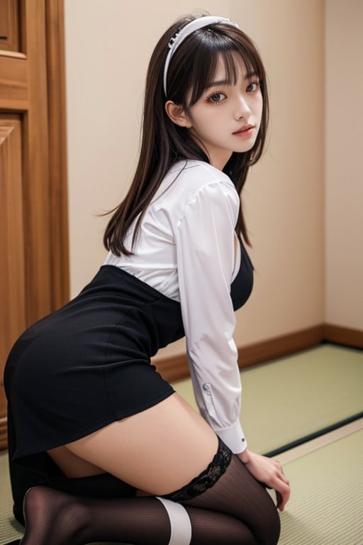 Kneeling, Ass, Black Hair AI Porn