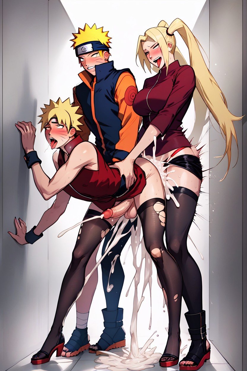 Bas Déchirés, Wearing Orange Cloth, Crossdresser Uzumaki Naruto Fucked Doggy Style By SakuraPorno IA