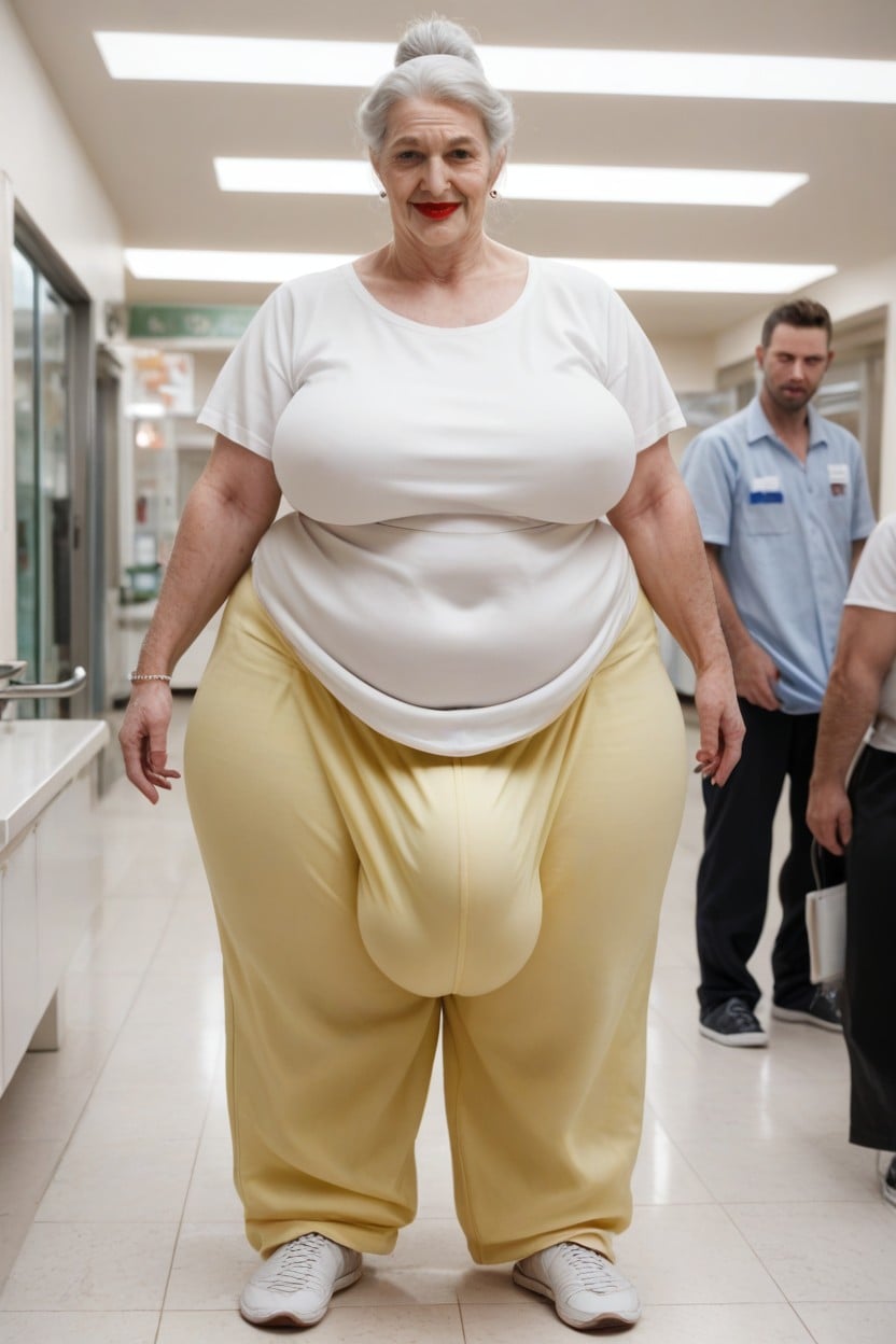 Red Lipstick, Standing In Hospital, Gigantic Shemale AI Porn