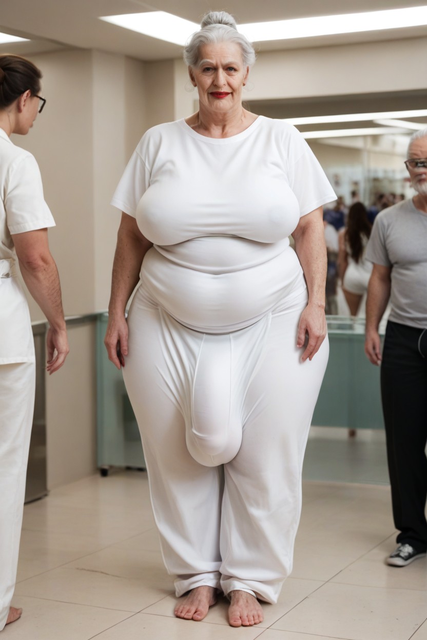 Messy Hair Bun, Baggy Designed Pajama Pants, Turpuoise Uniform Shemale AI Porn