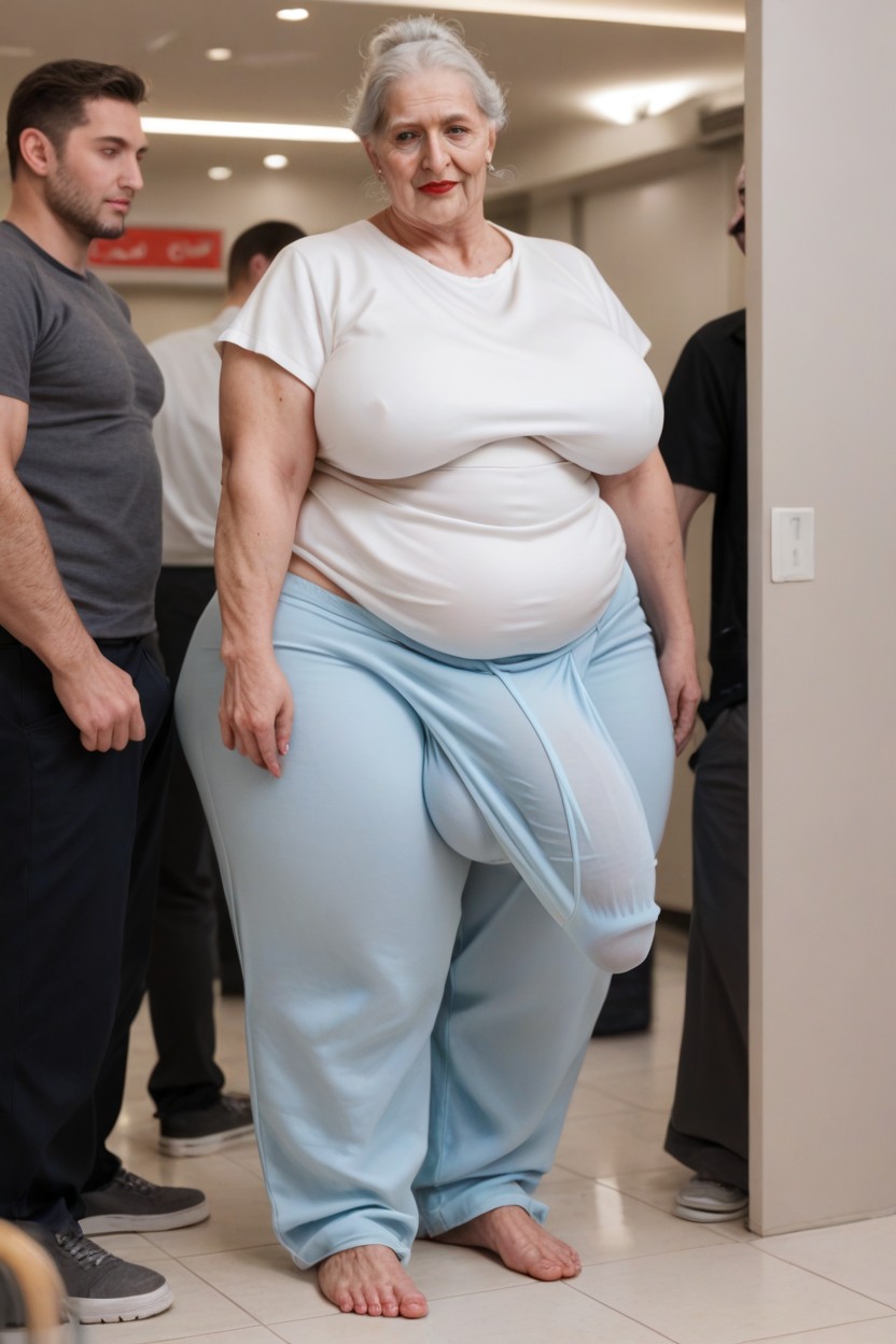 Baggy Designed Pajama Pants, Gigantic Saggy Breast, Pale Skin Shemale AI Porn