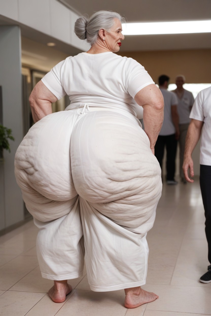Obese, Red Lipstick, Huge Bulge Under Clothing Shemale AI Porn