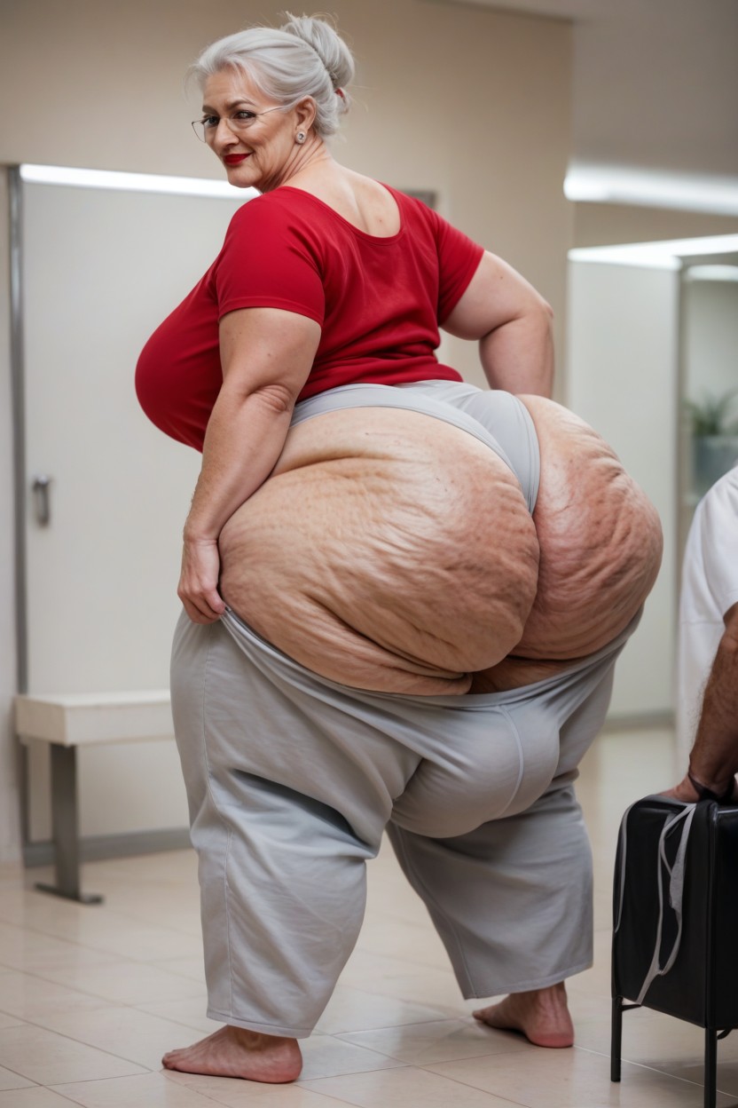 Baggy Designed Pajama Pants, White Hair, Extremely Hairy Arms Shemale AI Porn