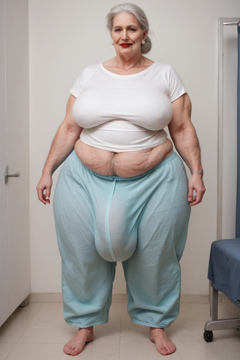 Turpuoise Uniform, Big Belly, White Hair Shemale AI Porn