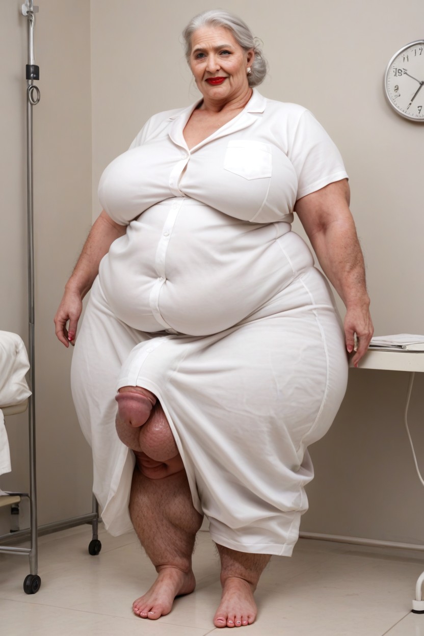Standing Next To Person, White Hair, Turpuoise Uniform Shemale AI Porn