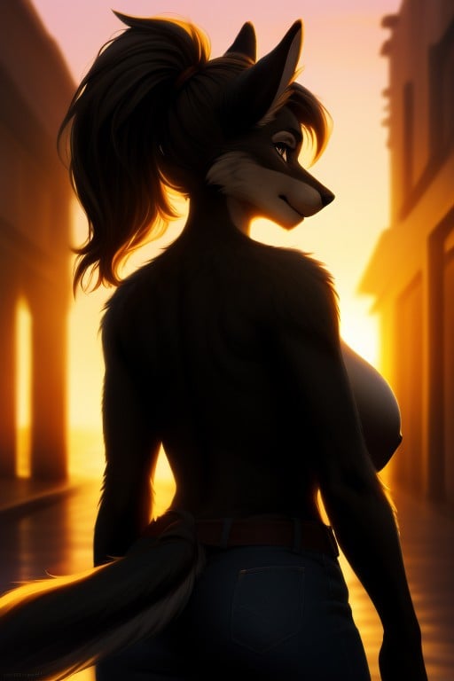 Sunset, Ponytail, Noir Furry AI Porn