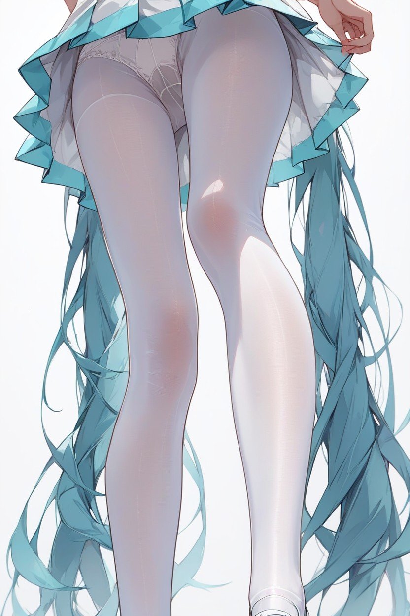 Hatsune Miku, White Panties Under White Pantyhose, Upskirt AI Gay Porn