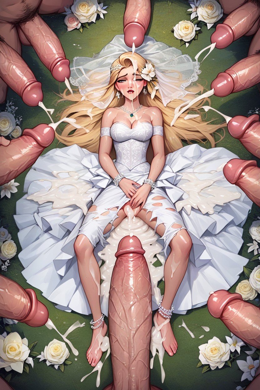 Many Cum On Face, Wedding Dress, Full View Hentai IA pornografia