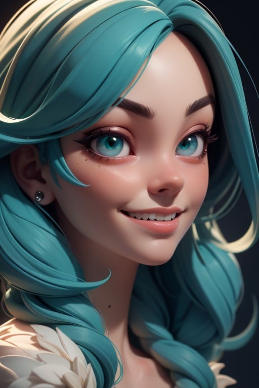 Green Hair, 3d (cartoon), Mischievous (smiling While Blushing) AI Porn