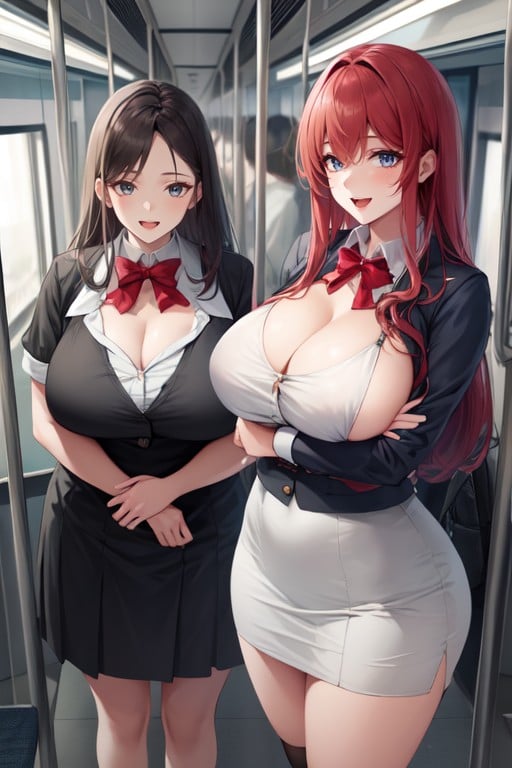 Standing In An Empty Train Carriage, Wearing A School Uniform With Tights, Big Red HairPorno AI