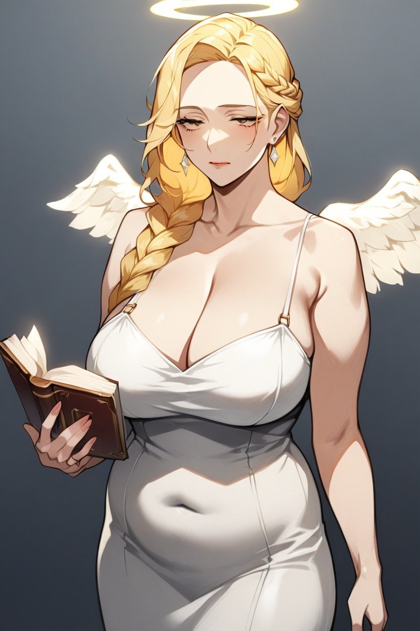 Close Up View, Angel Woman, Book At The Level Of Her ChestヘンタイAIポルノ