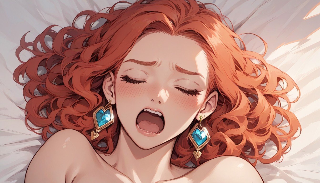 Curly Hair, Wears Heart Shaped Earrings, The Woman Is Lying On The BedAI黄片