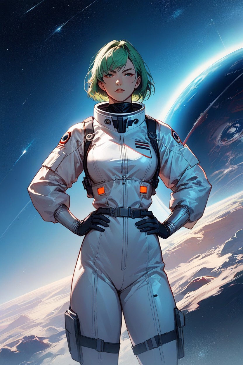 Sci-fi, Green Hair, Hands On Hips AI Porn