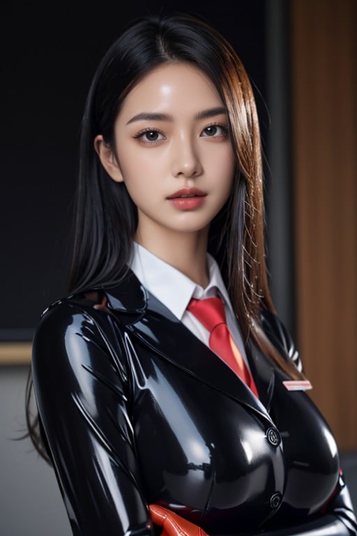 큰 가슴, Long Black Latex Gloves Huge Breasts Thai Young Woman, 라텍스 장갑AI 포르노