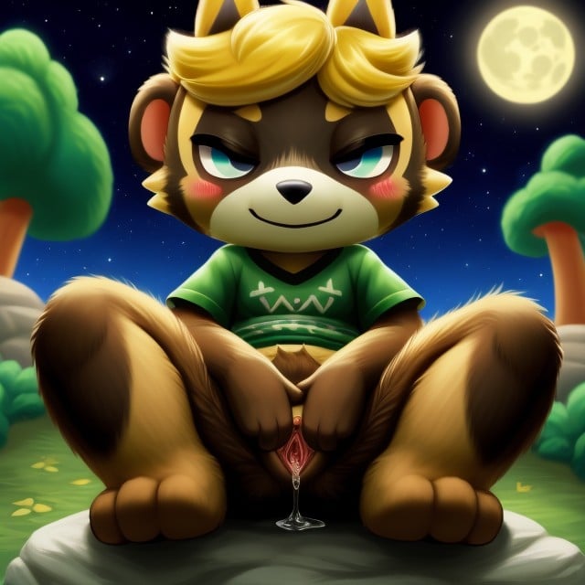 Full Moon, Eyes Half Closed, Crossing Villager Furry AI Porn