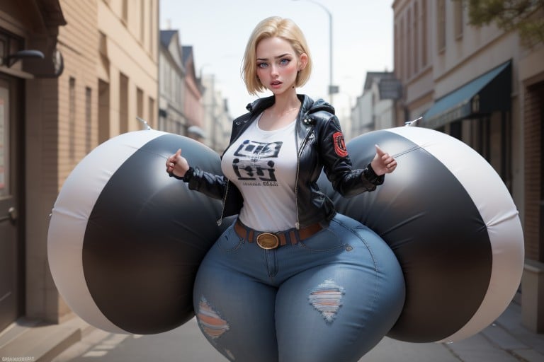 Android 18, Costume En Latex, Expansion MammairePorno IA Hentai