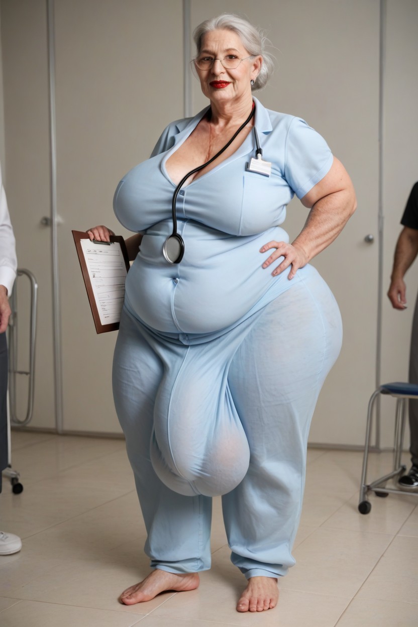 Obese, Baggy Designed Pajama Pants, Red Lipstick Shemale AI Porn