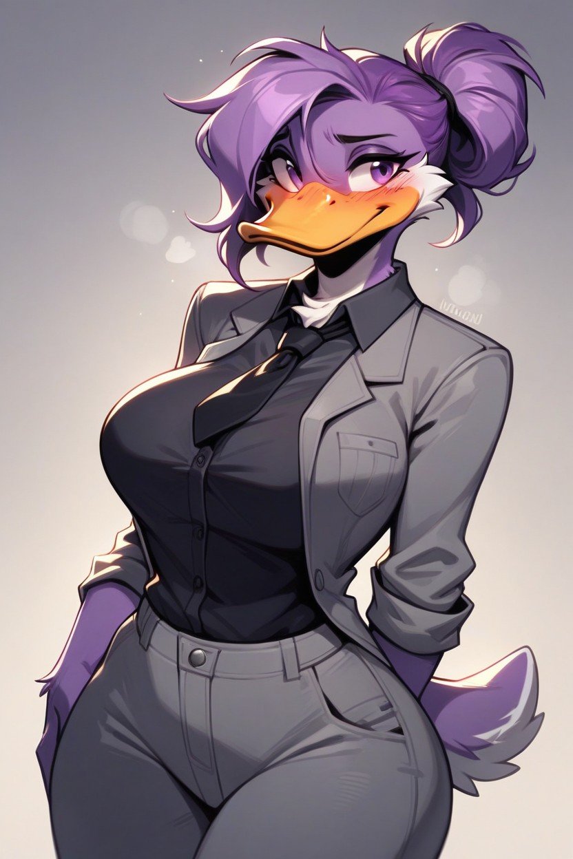 Blushed, Gray Suit And Pants, Female DuckファーリーAIポルノ