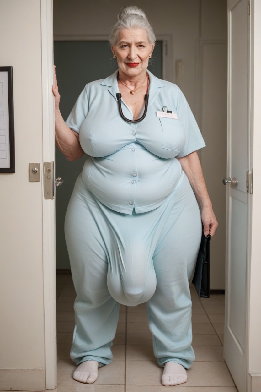 Standing In Doorway At Hospital, Long Length, Baggy Designed Pajama Pants Shemale AI Porn