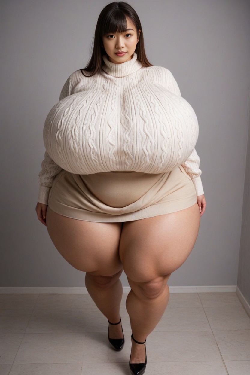 Extremely Large Ass, Hyper Tall, Extreme Hyper Breasts In Clothes AI Porn