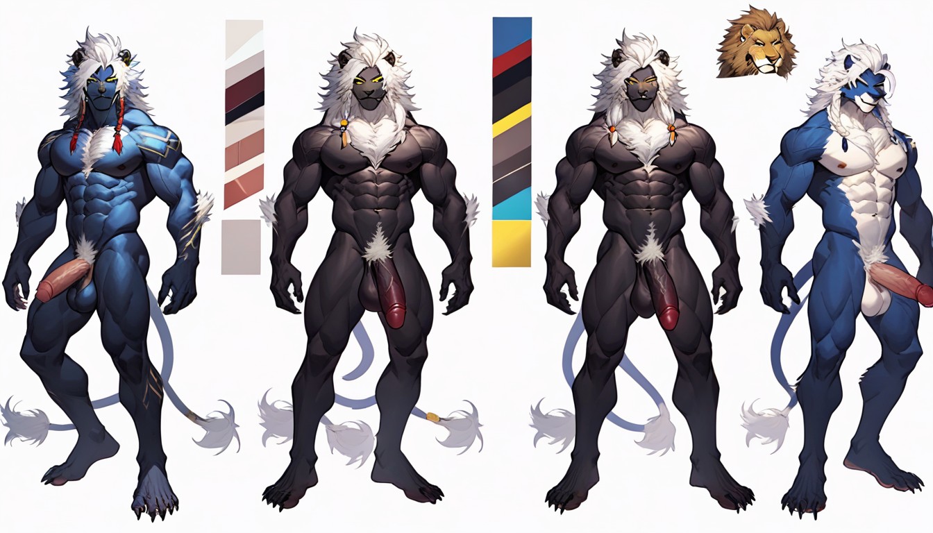 Muscular, Naked, White Mane AI Gay Porn