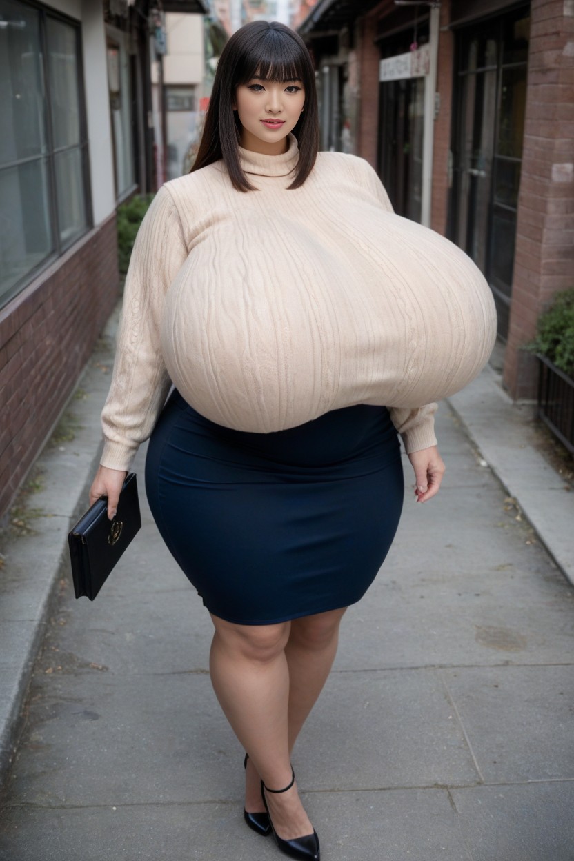 Black High Heels, Disproportionately Large Breasts, Small Ass AI Porn